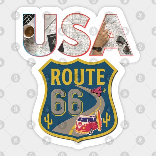 US Route 66 - USA Road Trip Sticker by Persius Vagg